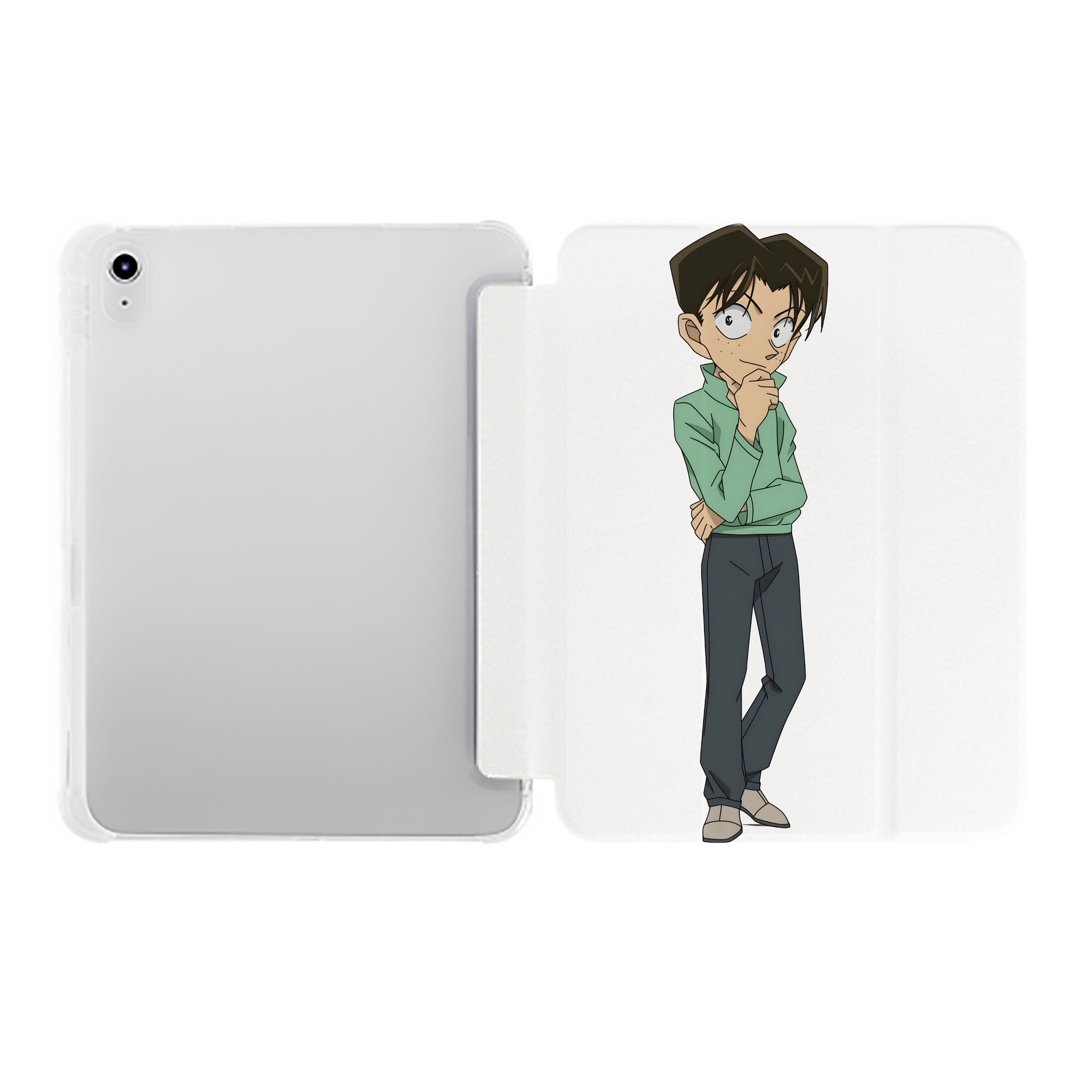 （画像用） 名探偵コナン 円谷 光彦 つぶらや みつひこ Detective Conan Mitch Tennyson IPad ケース ペン収納付き 三つ折りスタンド PUレザー×シリコン 対応機種9.5/10.5/10.9インチ